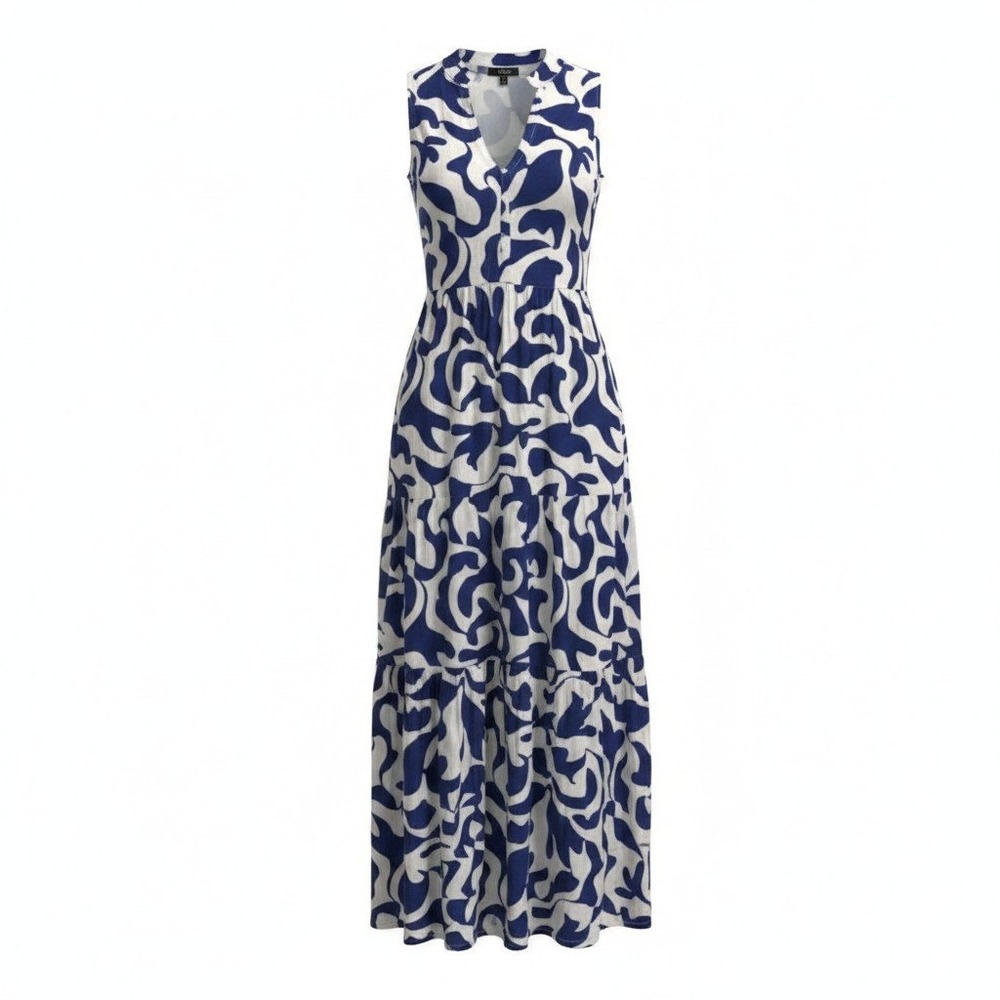 1.STATE Maxi Dress Women XS Blue Abstract Print Tiered Sleeveless Boho Summer